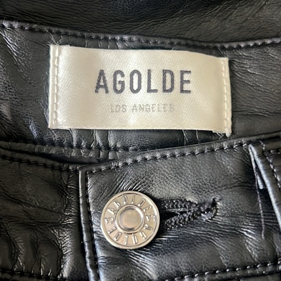 AGOLDE  Recycled Leather High Waist Fitted 90's Black Pants Size 24 - Picture 10 of 11